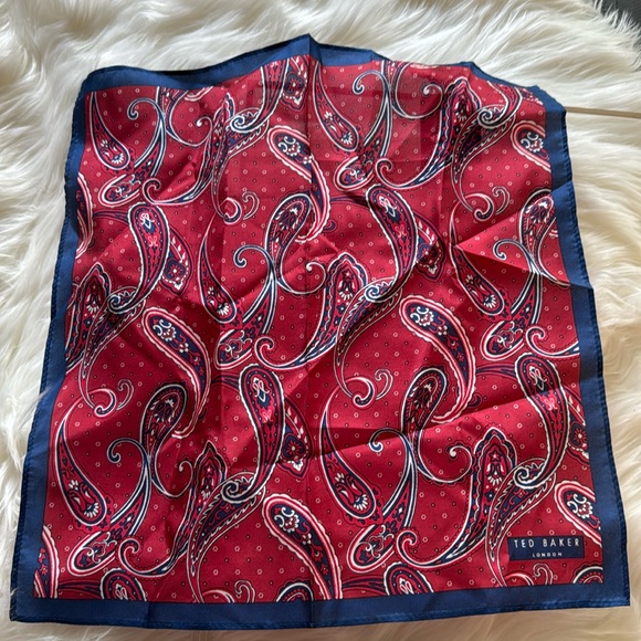 Ted Baker Red and Blue Paisley Silk Handkerchief, pocket square 13x13 - Picture 1 of 4